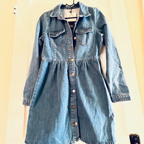 Nasty Gal Dresses & Skirts - Nasty Gal Button Front Long Sleeve Denim Dress UK 10 US 6 Small Blue Western